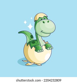 Brachiosaurus hatching from egg cartoon style design