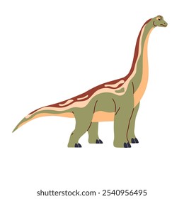 Brachiosaurus. Huge dinosaur with long neck. Herbivorous dino, ancient reptile with patterned skin. Giant animal of Jurassic era. Paleontology. Flat isolated vector illustration on white background