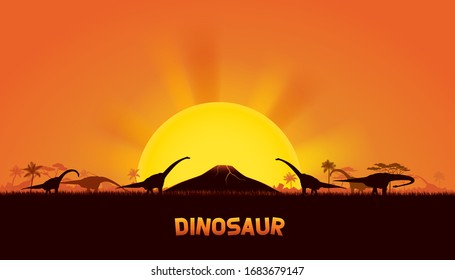 Brachiosaurio en la escena prehistórica. fondo vectorial de los dinosaurios.