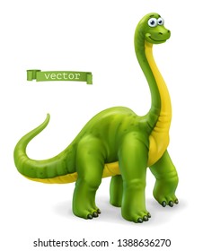 Brachiosaurus, Sauropod Dinosaur Cartoon Character. Funny Animal 3d Vector Icon