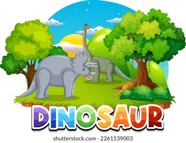 Brachiosaurus and triceratops dinosaur with logo illustration