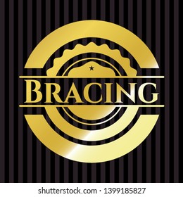 Bracing gold badge or emblem. Vector Illustration. Detailed.