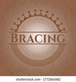 Bracing realistic wooden emblem. Vector Illustration. 