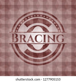 Bracing red badge with geometric pattern background. Seamless.
