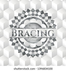 Bracing retro style grey emblem with geometric cube white background