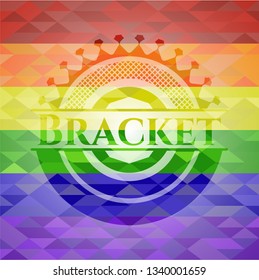 Bracket emblem on mosaic background with the colors of the LGBT flag