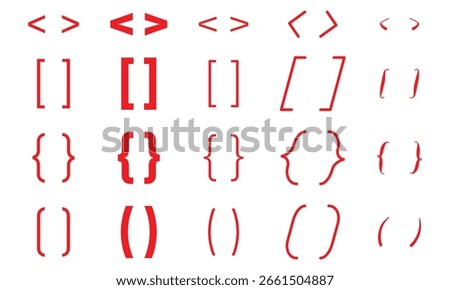 Bracket icon collection. Black bracket set. Set of Text brackets design. Icons vintage typography symbol.