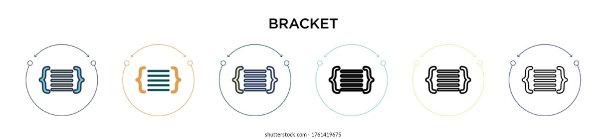 Bracket icon in filled, thin line, outline and stroke style. Vector illustration of two colored and black bracket vector icons designs can be used for mobile, ui, web