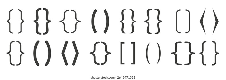 Bracket icon set. Text brackets collection. Curly brace set. Vector illustration.