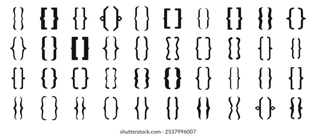 Conjunto de iconos de paréntesis de corchete. Conjunto de diferentes paréntesis y símbolos, útiles para la codificación, programación y desarrollo de software