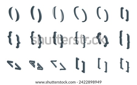 Bracket parenthesis icons set isometric vector. Open close curly. Text braces