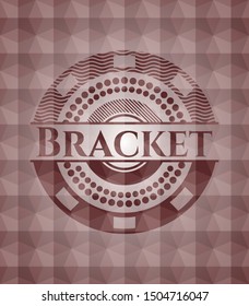 Bracket red emblem or badge with geometric pattern background. Seamless.