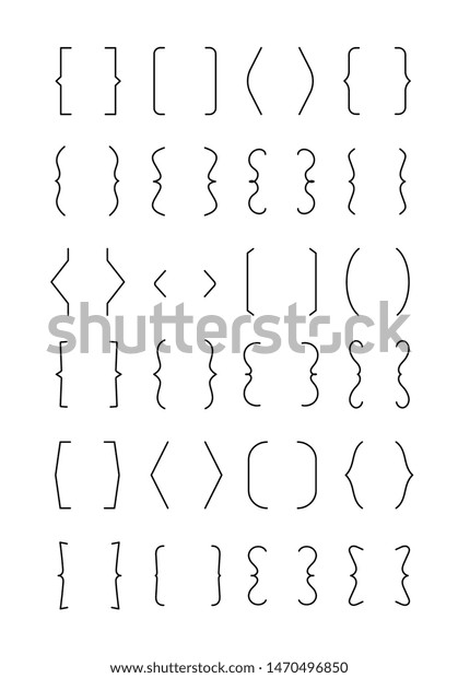 Bracket set. Square, round and angle, curly brace\
brackets icons. Typography, punctuation vector isolated elements\
for messages. Illustration of bracket and brace, parenthesis of\
mathematic rounded