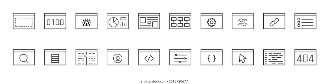 Brackets, Arrows, Gear etc Outline Icon Collection. Editable Stroke. Perfect for Infographics, Articles, Books, Flyers, Banners