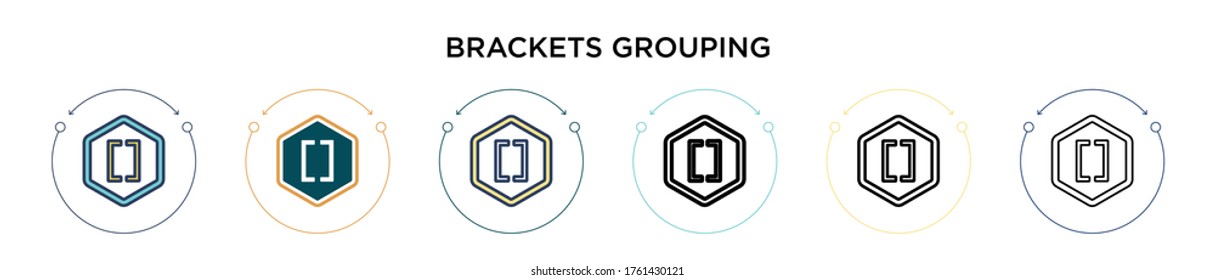 Brackets grouping symbol icon in filled, thin line, outline and stroke style. Vector illustration of two colored and black brackets grouping symbol vector icons designs can be used for mobile, ui,