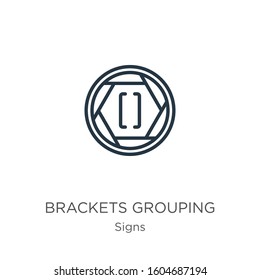 Brackets grouping symbol icon. Thin linear brackets grouping symbol outline icon isolated on white background from signs collection. Line vector sign, symbol for web and mobile
