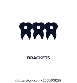 Icono de contorno de corchetes. Vector lineal del concepto dentista. Icono de corchetes de línea delgada aislado sobre fondo blanco