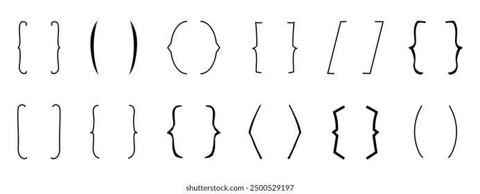 Brackets quote box frame sketch, brace border text parenthesis. Font punctuation, doodle decoration.