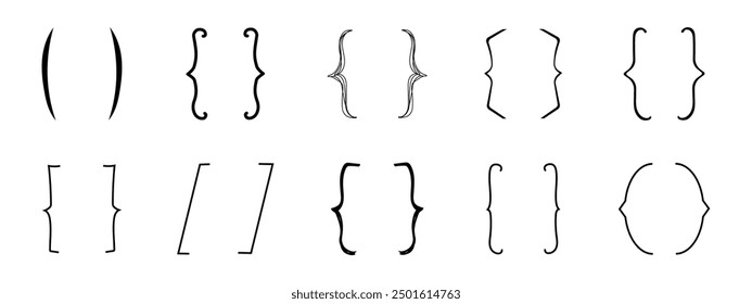 Brackets quote box frame sketch, brace border text parenthesis. Font punctuation, doodle decoration.