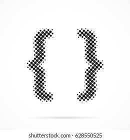 Brackets Symbol in halftone. Dotted illustration isolated on a white background.
Vector illustration.