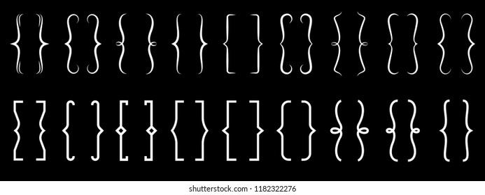 Brackets Vector Icons Set Of Vintage Curly Typography Symbol Elements For Decoration Isolated On Black Background