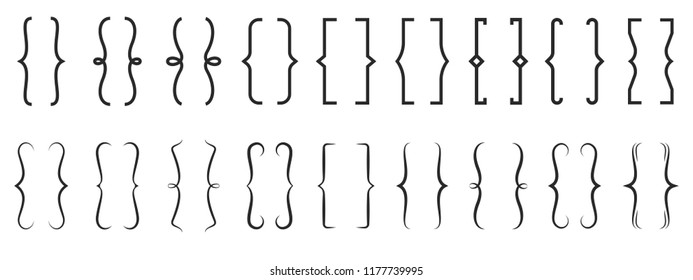 Brackets vector vintage curly typography icons set. Brackets symbol elements isolated decoration on white background