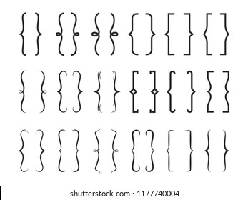 Brackets Vintage Curly Typography Symbol Elements. Vector Icons Set Isolated Decoration Brackets On White Background