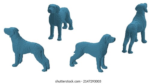 Braco Dog made from cubes. Voxel art. Futuristic concept. 3d Vector illustration. Dimetric projection.