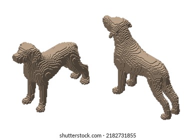 Braco Dog made from cubes. Voxel art. Futuristic concept. 3d Vector illustration. Isometric projection.