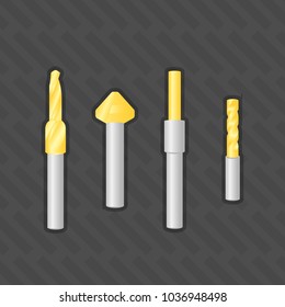 Brad Point Drill Bits gold many size  vector illustration