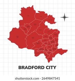 Bradford City map illustration. Map of the City in England