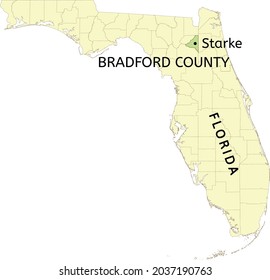 Bradford County and city of Starke location on Florida map