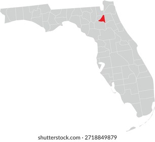 Bradford County on Map of Florida State Editable Vector