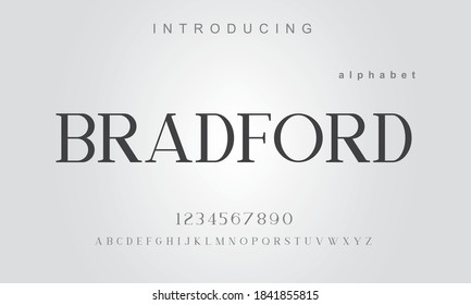 Bradford font. Elegant alphabet letters font and number. Classic Lettering Minimal Fashion Designs. Typography modern serif fonts regular uppercase lowercase and numbers. vector illustration