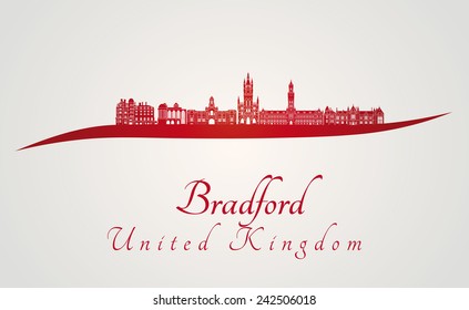 Bradford skyline in red and gray background in editable vector file