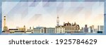 Bradford skyline vector colorful poster on beautiful triangular texture background