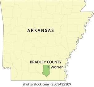 Ubicación en el mapa de Bradley County y la ciudad de Warren