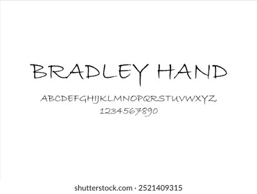 Fuente Bradley Hand para logotipo y titular. Tipografía de Vector aislado