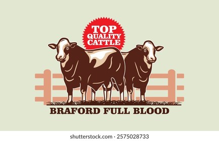 braford big cattle standing logo, silhouette of healthy bull at farm vector illustrations