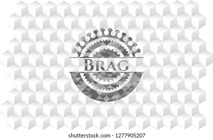 Brag grey badge with geometric cube white background