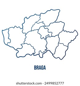 Braga district with municipalities map. Abstract smooth blue gradient linear vector 