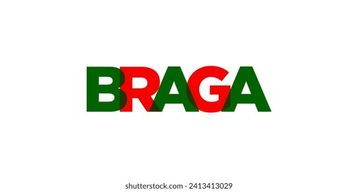 Braga in the Portugal emblem for print and web. Design features geometric style, vector illustration with bold typography in modern font. Graphic slogan lettering isolated on white background.