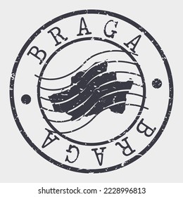 Braga, Portugal Stamp Map Postal. Silhouette. Passport Round Design. Vector Icon. Design Retro Travel National Symbol.