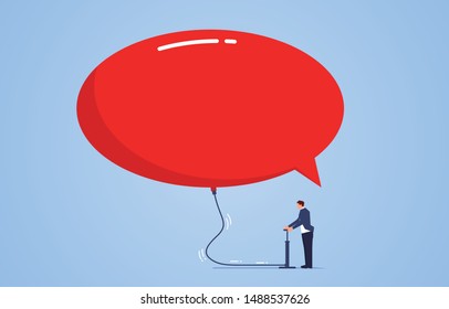 Bragging, businessman inflates his speech bubble