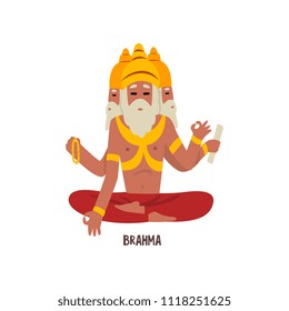 Brahma Indian God cartoon character vector Illustration on a white background