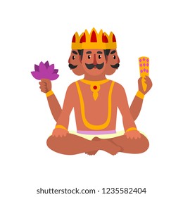 Brahma Indian many faced god, great God of creation vector Illustration on a white background