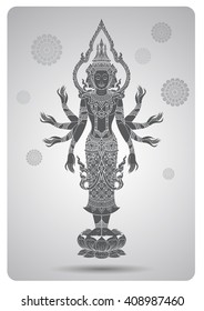 Brahma outline tradition thai design vector illustration