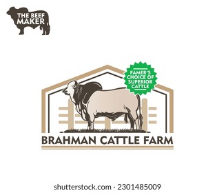 BRAHMAN BIG BULL LOGO, silhouette of smart cattle farm standing vector illustrations