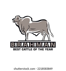 brahman bull simple line llogo, silhouette of big great bull standinng, vector illustrations