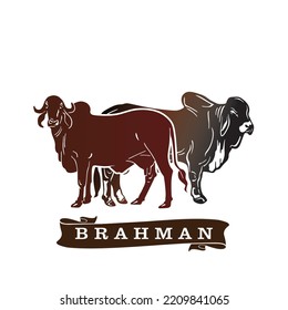 BRAHMAN CATTLE COUPLE LOGO, silhouette of great couple animal standing